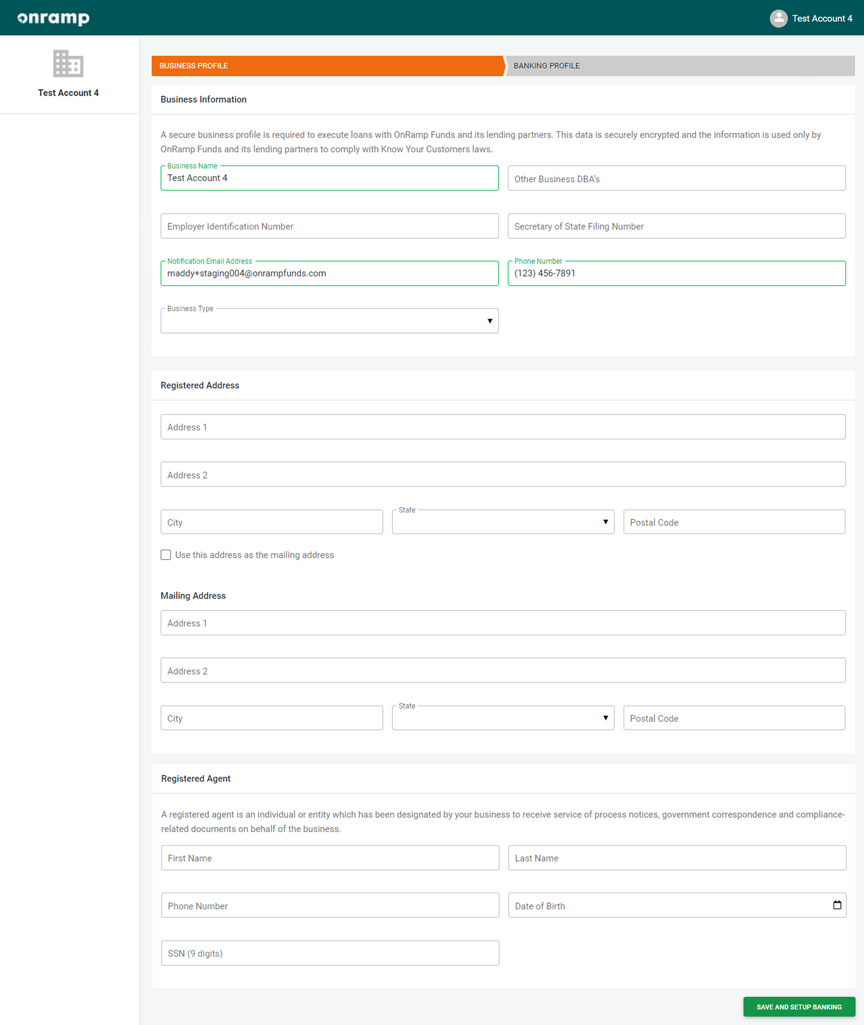 Form-heavy page from the legacy onboarding experience